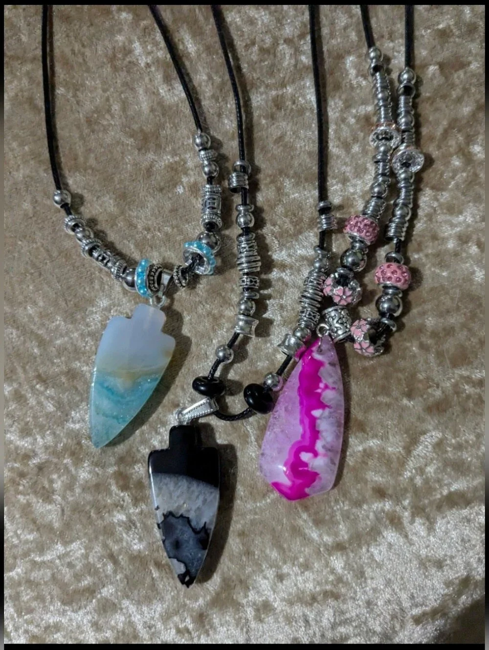 Handmade Black & White Druzy Arrowhead Beaded Necklace (Unisex)
